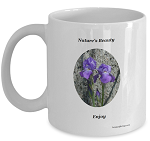 Purple Iris tea mug. Gift of a Purple Iris Tea Mug for the Iris Flower Lover. Great mug gift for those who love to view nature's purple iris flower while sipping their hot cup of tea.