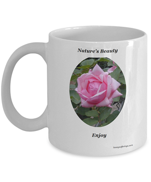 Single Pink Rose Mug - Coffee Mug with a light rosy tone pink rose image. Pink Rose mugs as gifts allow one to express their appreciation and thankfulness to another.